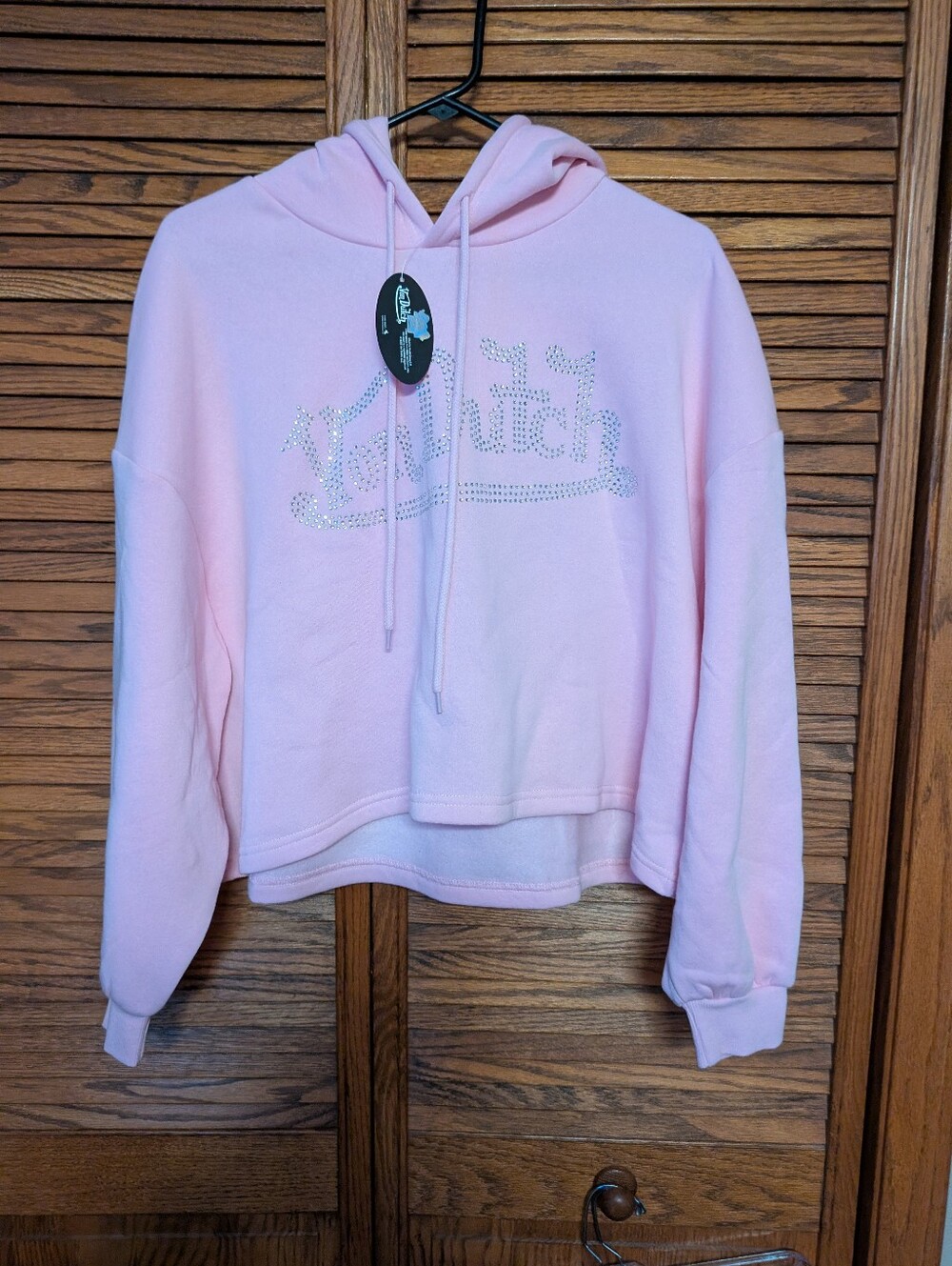 Von Dutch NWT Pink Cropped Hoodie Sweatshirt Size Large Women's